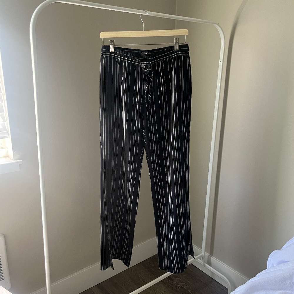 Zara Basic Pinstripe Drawstring Pants - Picture 2 of 6